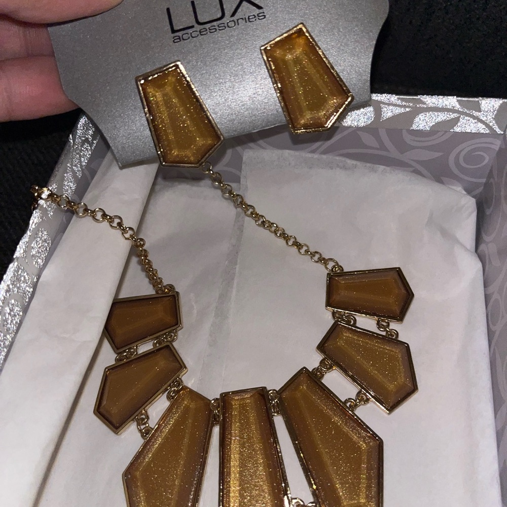 Womens Lux accessories brand new necklace and earrings wrapped in gift box